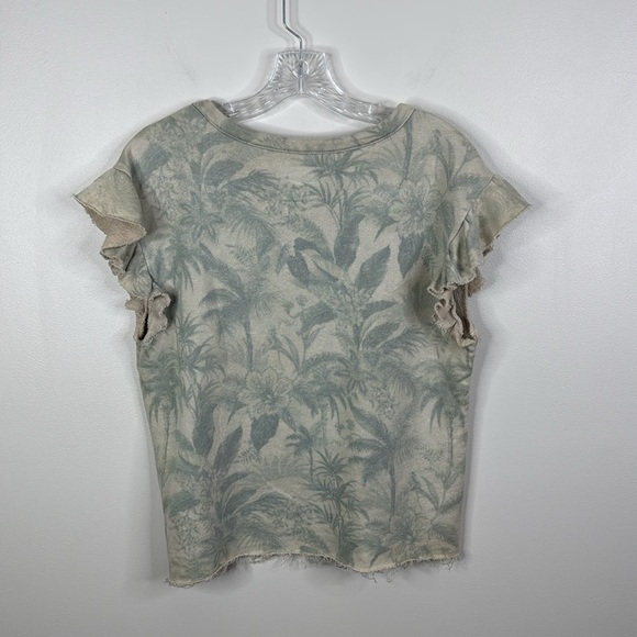 Chaser Women's Small Flutter Sleeve Raw Edge Palm Tree Terrycloth Sweatsirt Top - Picture 5 of 6